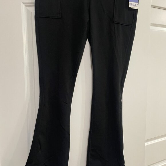 NWT BSP Fleece Lined Flare Yoga Pants XL Black High Waist Front Pockets - Picture 3 of 5